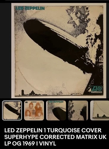 LED ZEPPELIN 1 TURQUOISE COVER SUPERHYPE CORRECTED MATRIX UK LP OG 1969 I VINYL