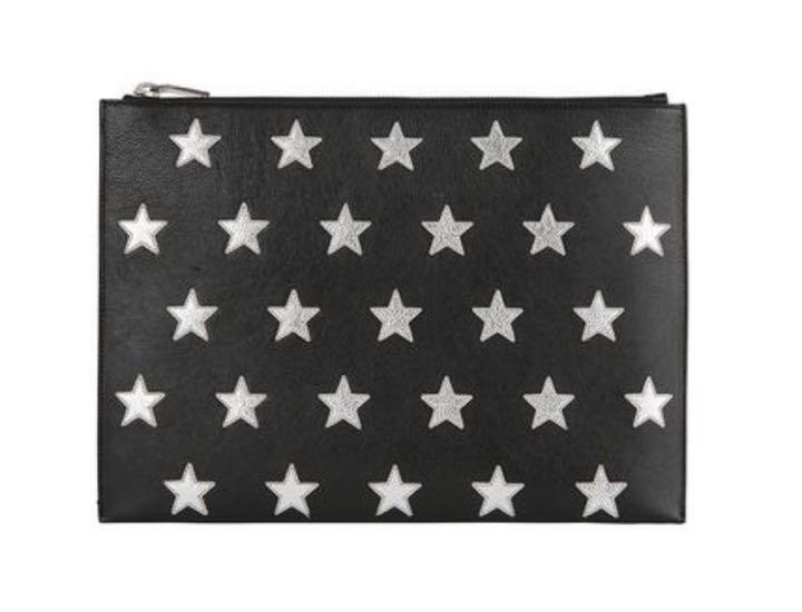 SAINT LAURENT Pochette Pochette Star Rider in vera pelle nera con più stelle bianche argento