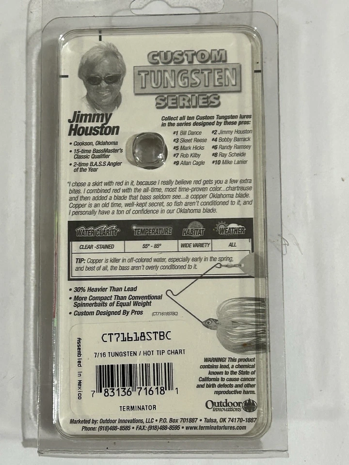 МОДЕЛЬ JIMMY HOUSTON СНЯТА С ПРОИЗВОДСТВА 7/16 УНЦИЙ. ТЕРМИНАТОР ПОЛЬЗОВАТЕЛЬСКИЙ ВОЛЬФРАМ СПИННЕРБЕЙТ - Изображение 4 из 4