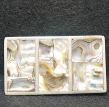 XD27102 VINTAGE 1970s ABALONE RECTANGLES UNISEX FASHION SILVERTONE BELT BUCKLE