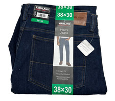 Kirkland Signature Mens Straight Fit Jean, Dark Blue, Denim, Size 38x30