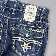 Rock Revival Jeans Mens 32x32 Blue Issac Bootcut Denim Pants Embroidery Tag31 