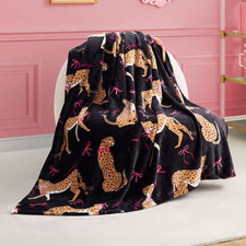 Printed Plush Flannel Blanket Soft Cozy Throw Black