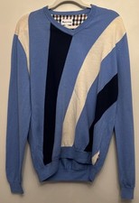 Aquascutum Golf Jumper Large Blue Stripe 100% Wool Issue