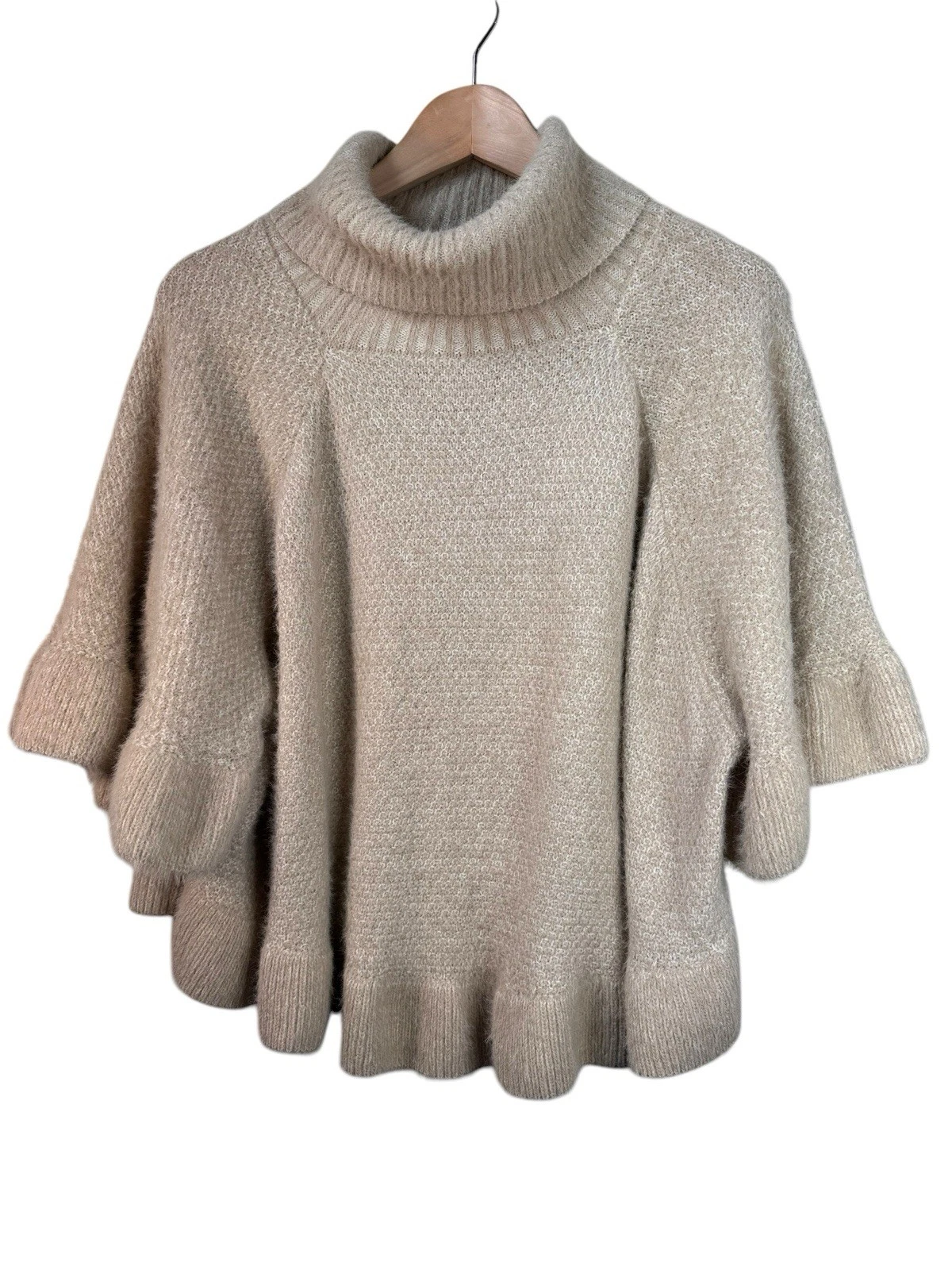 By Anthropologie Ruffled Turtleneck Poncho One Size NWOT Cream Sweater