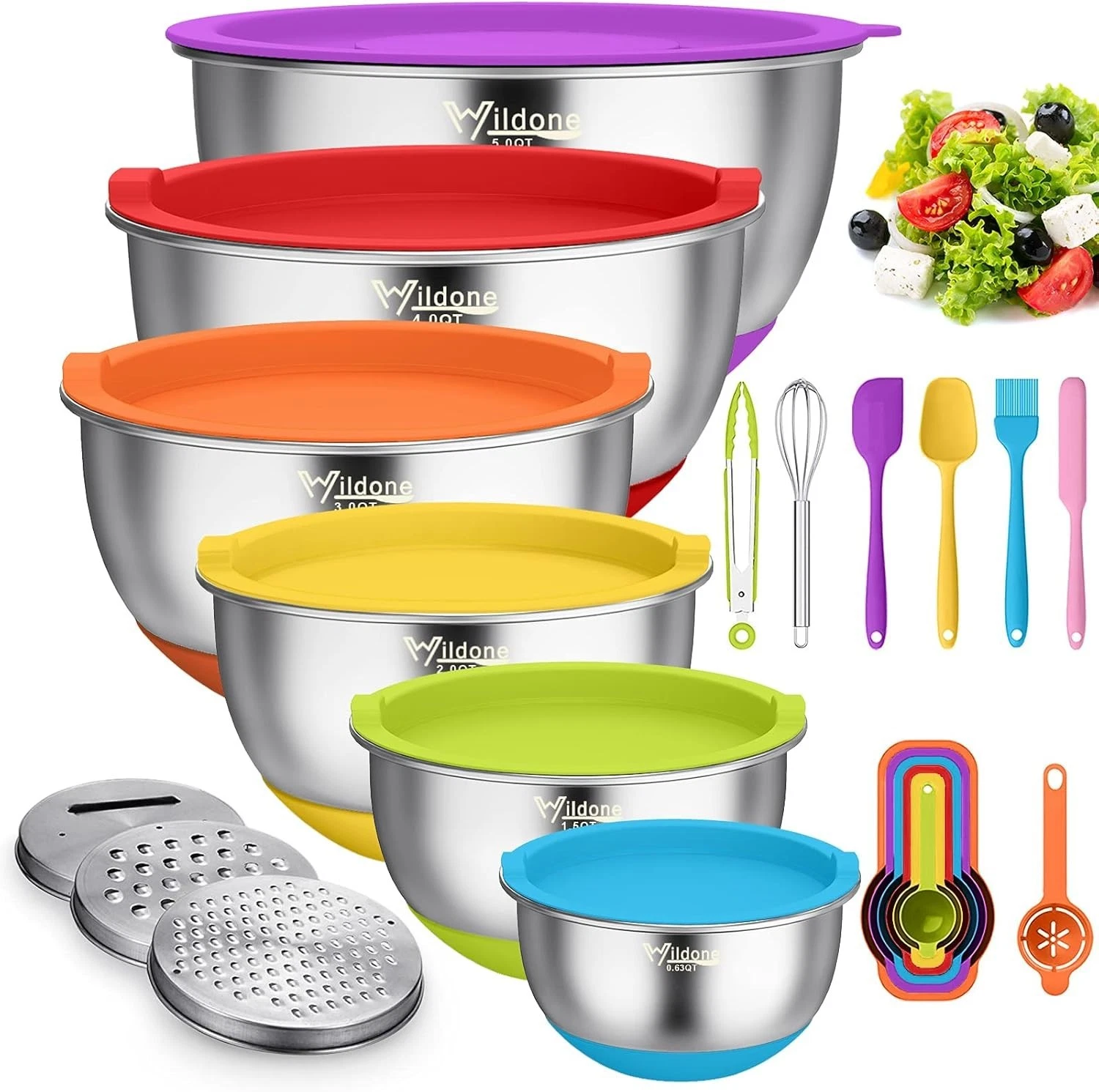 Wildone Mixing Bowls with Airtight Lids, 22 PCS Stainless Steel Mixing Bowls ...