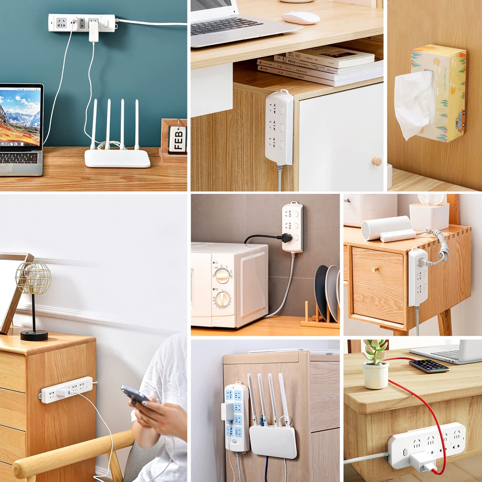 12 pieces Self - Adhesive Power Strip Holder for Tidy Cable Management.