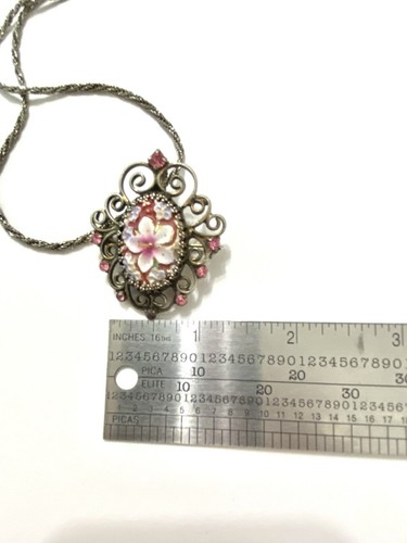 Frühe signierte Hobe geformte Glas Blumen Halskette und Ohrringe Set rosa silberfarben - Bild 17 von 19