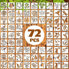 72 Pcs Botanical Stencils Set - Butterfly, Flower, Leaf, Dragonfly Templates
