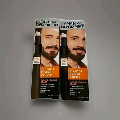 L'Oreal men expert instant beard Color #03 Dark Brown Conceals Gray Lot Of 2 New