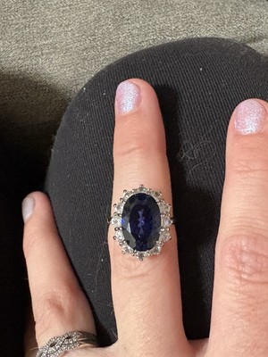 Lab Sapphire Oval Solitaire Ring 925 Sterling Silver Red Carpet Size 7