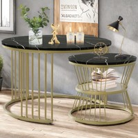 2Er - Couchtische Beistelltisch Wohnzimmer Rund Marmor Optik Satztisch Schwarz.