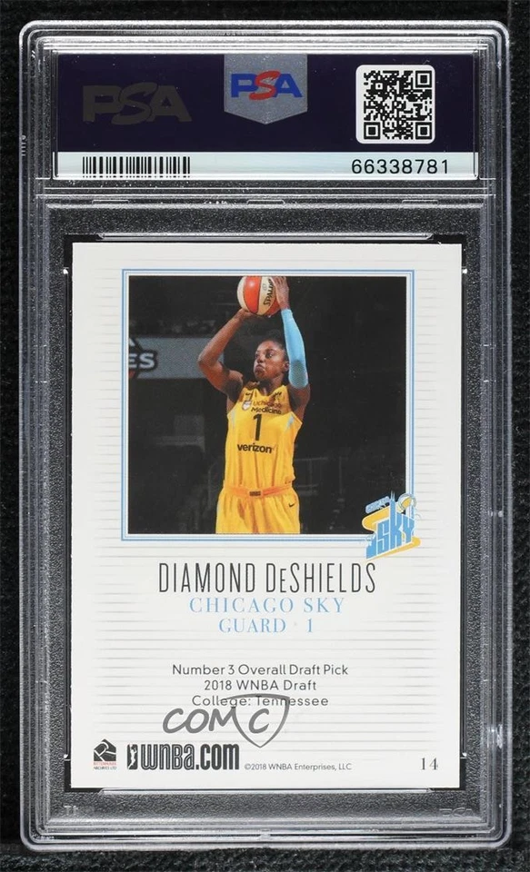 2018 Rittenhouse WNBA /500 Diamond DeShields #14 PSA 9 MINT Rookie RC - Image 2 of 2