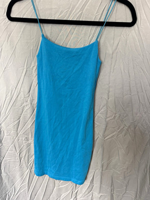 ZARA Blue Solid Knit Dress Stretch Lightweight Cotton Blend Size S
