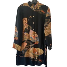 Citron Santa Monica Silk Dress Kimono Inspired Artsy Japanese Print Size Small