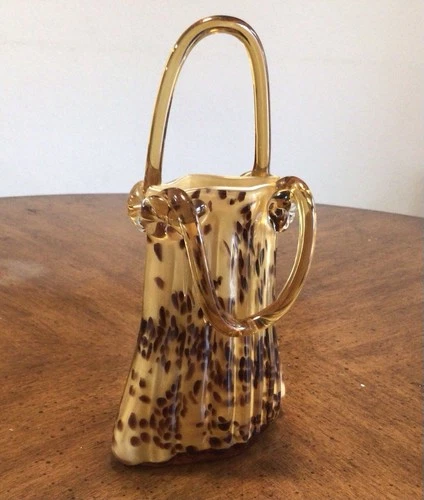 Murano Style Hand Blown Glass Vase Leopard Design Pocketbook Vase