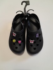 Justice Girls Clogs Size 1 Black Slip on Shoes Cute Charms