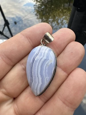 Large Blue Lace Agate Pendant Top Quality Natural Crystal 925 silver plated B8 - Image 1 of 4