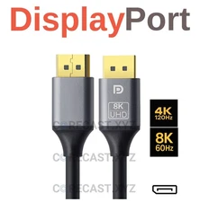 6ft DisplayPort Cable – 8K Ultra HD, Gold-Plated, Durable, Long-Lasting