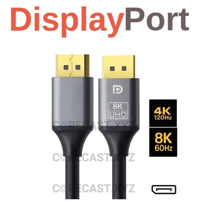 6ft DisplayPort Cable   8K Ultra HD, Gold-Plated, Durable, Long-Lasting