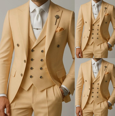Men Suits Sets Slim Fit Formal Peak Lapel Groom Prom Single Breasted Business