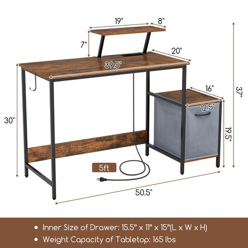 Computer Desk Home Office Writing Workstation w/ Movable Storage Rack & Shelf - Picture 2 of 9