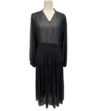 Uniqlo Black Long Sleeve V-Neck Midi Dress M