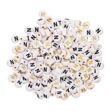 200 Pcs 4x7mm Acrylic Round White Letter Beads with Letter N