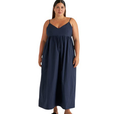 Quince 100% Organic Cotton Sleeved Tiered Maxi Dress Navy XS #22