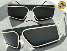 Futuristic Modern True Vintage Retro Shield Party Raver SUNGLASSES Silver Frame