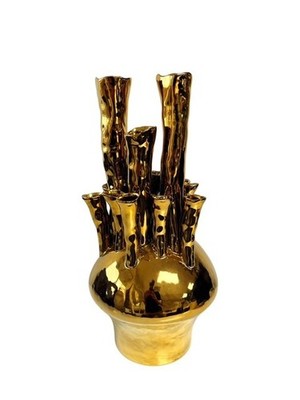 DES POTS Gold Tulpe Keramik Vase 58cm 28'' Dutch Boho Chic UVP450  - beschädigt