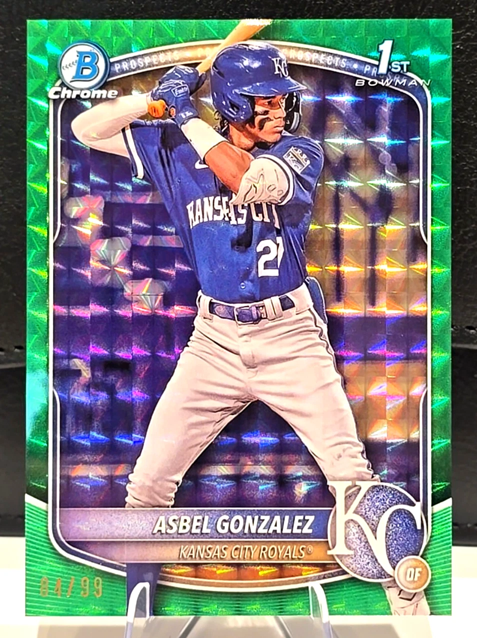 Asbel Gonzalez 2025 Bowman Chrome 1st Green Geometric Refractor RC /99 Royals