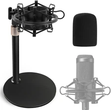 Audio Technica Mic Stand with Shock Mount Foam Windscreen, AT2020 Microphone Sta