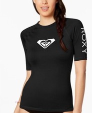 New Roxy Women's Whole Hearted Short Sleeve UPF 50 Rashguard Black Size Medium