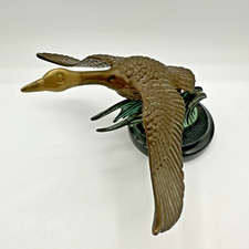 Enesco Flying Wild Canadian Goose Figurine Marble Base Solid Brass Patina 1980s