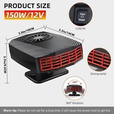 RISCALDATORE PER AUTO 2 IN 1 PORTATILE 12V 150W SBRINATORE PER PARABREZZA STUFA
