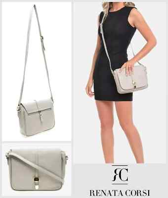Renata Corsi Tasche Handtasche Crossbody Schulter 100% Leder 21 x 25 x 6 cm - grau