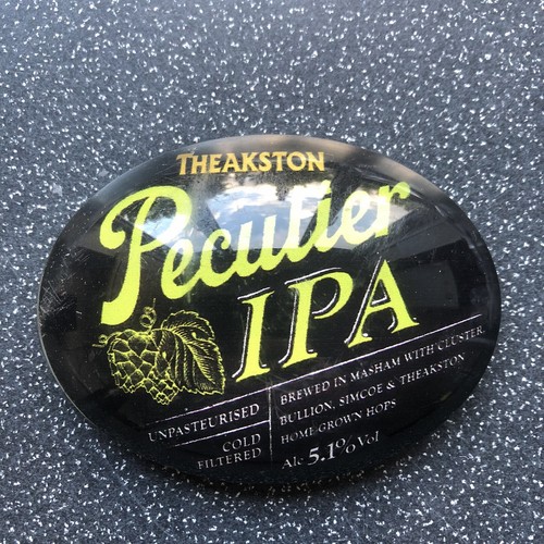 Oval 3D Beer Pump Badge Fish Eye Lens Theakston Peculier IPA. eBay