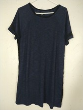 Simply Vera Verawang T-shirt Dress Ladies L Navy/Black Lace Stretch Short Sleeve