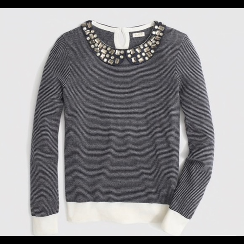 stripe jeweled Peter Pan collar sweater 