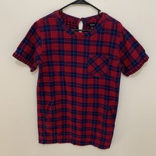 Madewell Women Short Sleeve Plaid Tunic Dress Size Small Red Blue Cotton Summer