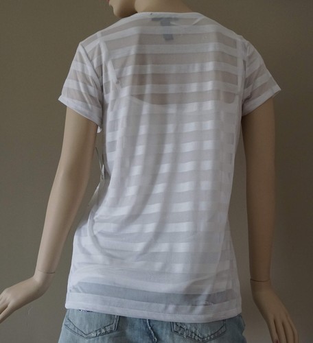 INC Bright White Sheer Striped Silver Studded Blouse Size L - Picture 5 of 7