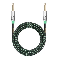 Clef Audio Labs 6.35mm TS to 6.35mm TS, Guitar Cable /Green Braided - 15FT -1PK