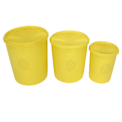Tupperware 6 Piece Original Yellow Canister Set with Lids EUC