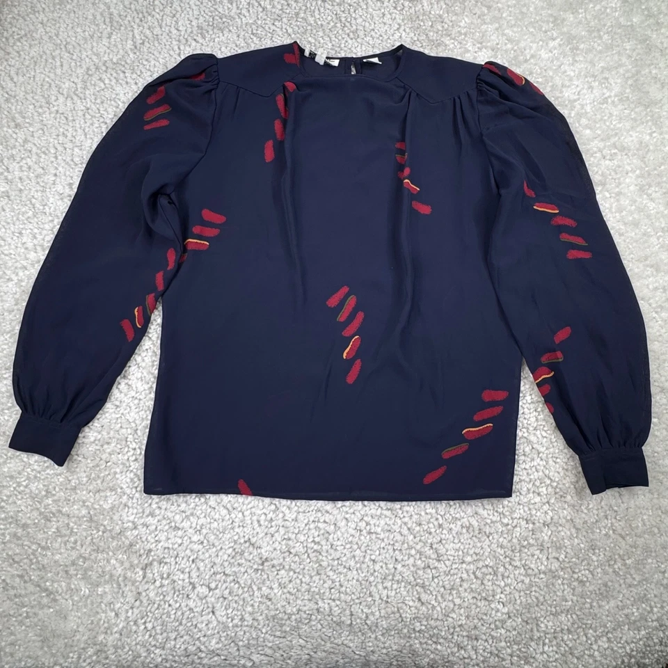 Blusa Christian Dior Vintage Años 90 Transparente Azul Marino Rojo Estampado Mujer 8 Foto 2 de 4