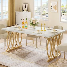 Modern Dining Table, 63" Large Kitchen Table for 4-6 People, Unique Rectangular