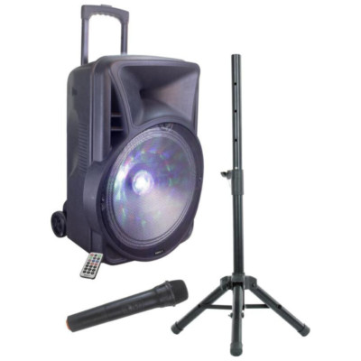 Tragbarer aktiver 15'' Lautsprecher 700 W Akku inkl. Ständer & kabellosem Mikrofon