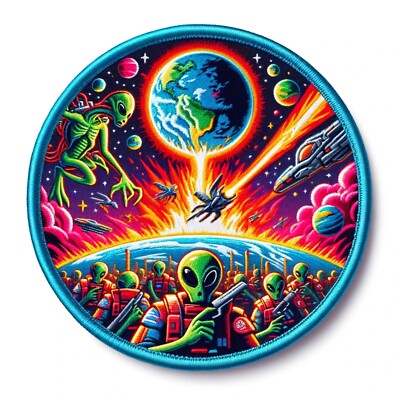 Aliens VS Earth Patch iron-on Applique Geeks & Gamers Fun Science ...