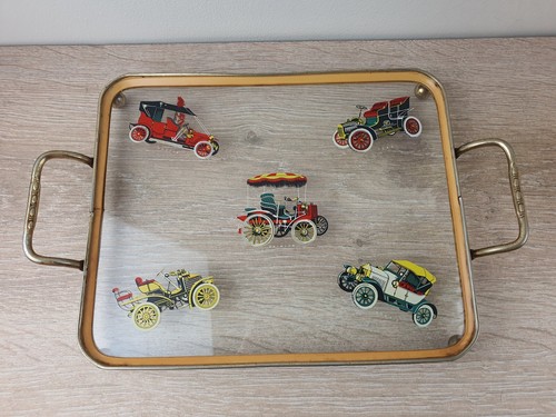 Vintage glass Top Tray With Old Cars, Wolseley, Morris, Daimler, Ford & Austin - Picture 12 of 15