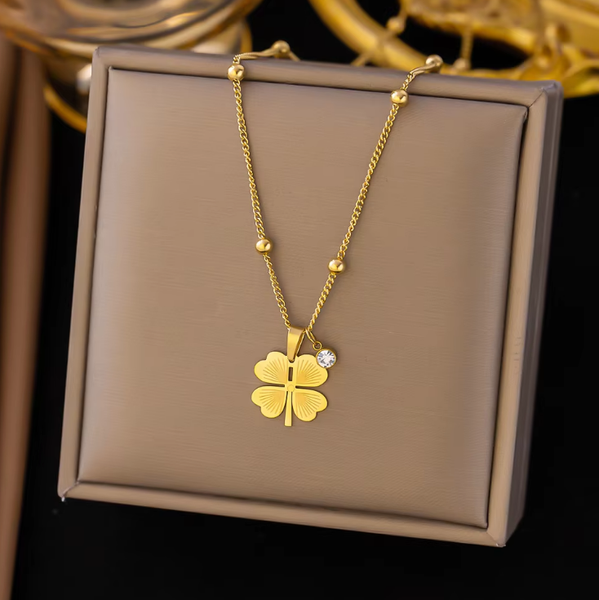 Halskette Kleeblatt Zirkonia Gold GlüCksklee Kette Schmuck Edelstahl 45 Cm-image